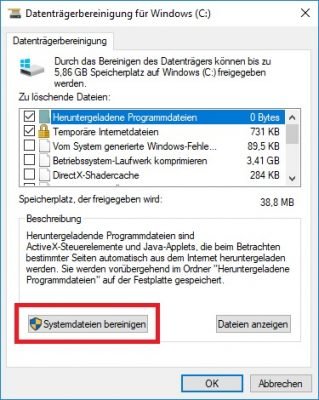 Windows 10 Datenträgerbereinigung