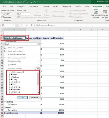 Pivot-Tabelle filtern Excel