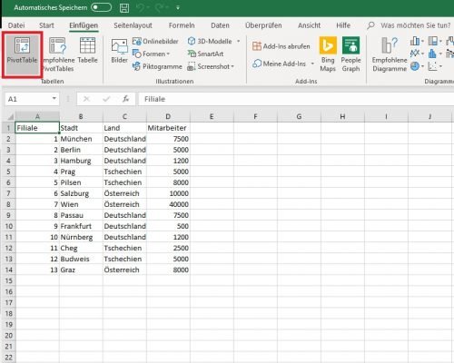 Pivot-Tabelle in Excel erstellen
