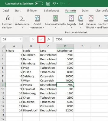 Excel Formel-Erstellung beenden