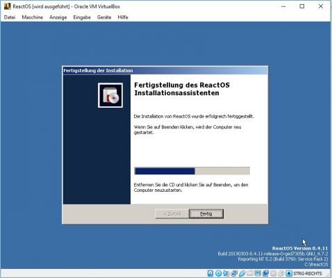 ReactOS Installation Neustart