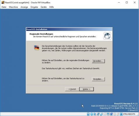 ReactOS Regionale Einstellungen 