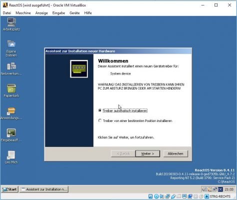ReactOS Installation fehlende Treiber