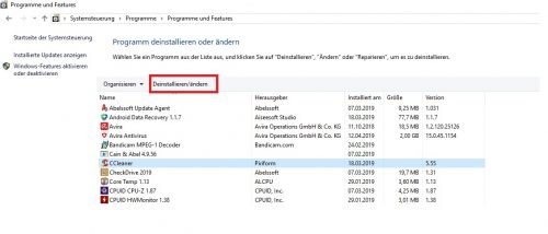 Windows 10 Systemsteuerung Programme deinstallieren