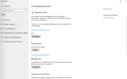 Anmeldeoptionen in Windows 10