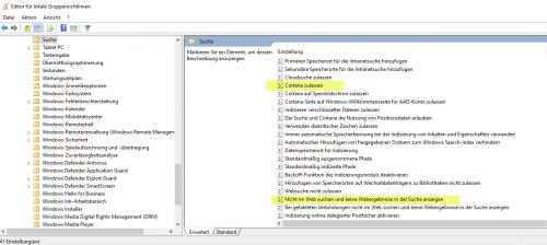 Cortana über Gruppenrichtlinien abschalten