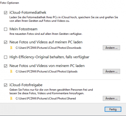 Foto-Optionen für iCloud