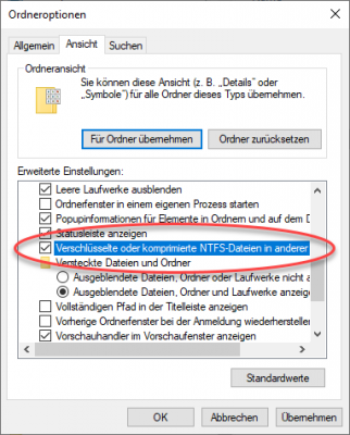 Komprimierte NTFS-Dateien in einer anderen Farbe anzeigen