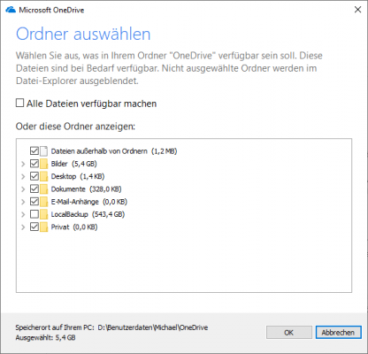 OneDrive selektive Synchronisierung