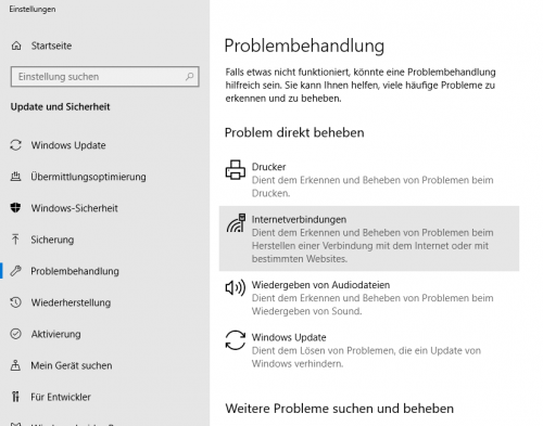 Problembehandlung in Windows 10