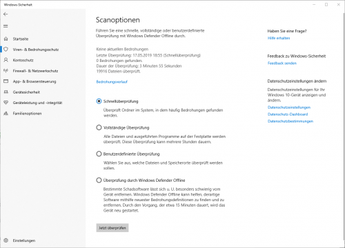 Scanoptionen von Windows-Defender