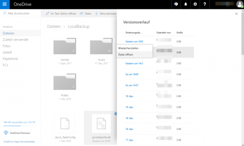 Versionsverlauf in OneDrive