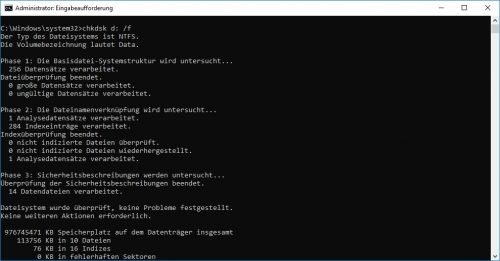 SD Karte kann nicht formatiert werden; Anwendung CHKDSK 