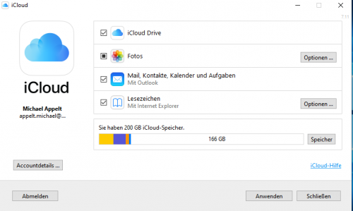 iCloud für Windows Control Panel