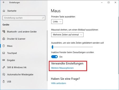 Microsoft Windows Systemsteuerung Cursor anzeige