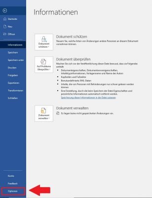 Word Optionen öffnen