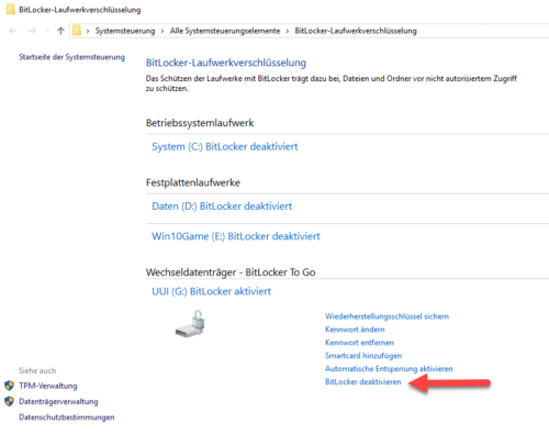 Bitlocker entfernen in Windows 10