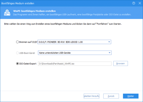 AOMEI Partition Assistant (PA) Standard Edition bootfähiges Notfallmedium erstellen