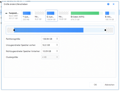 EaseUS Partition Master Free vergrößern und verschieben