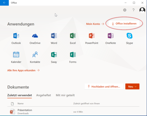 Login mit Office 365 Konto