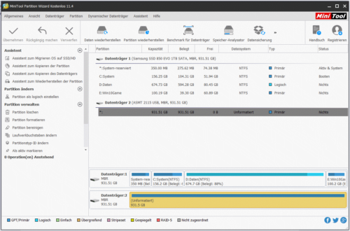 Minitool Partion Wizard kostenlos