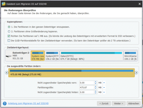 Minitool Partion Wizard free Assistent zum Migrieren OS auf SSD und HD