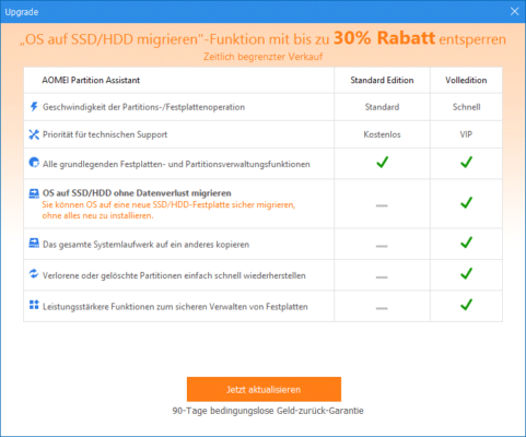 OS auf SSD migrieren geht erst in der Kaufversion