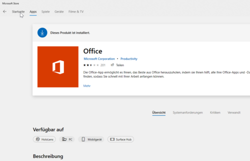 Office App im Store