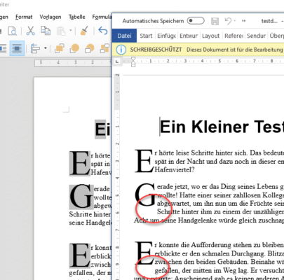 Vergleich Darstellung Word und LibreOffice von ODT-Dateien