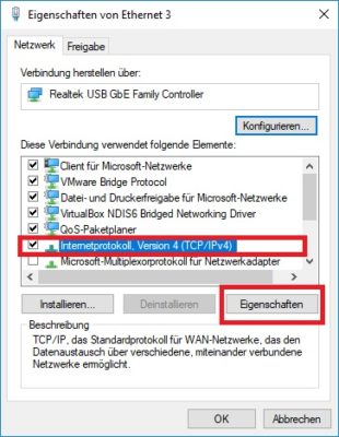 Netzwerkeigenschaften Internetprotokoll auswählen.