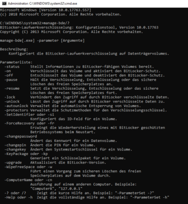 manage bde über cmd in Windows 10