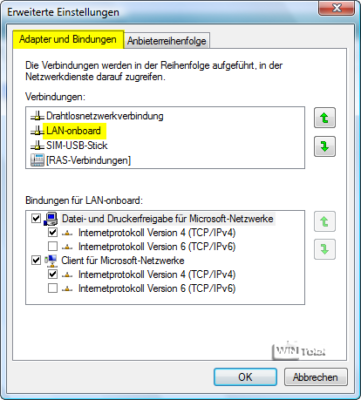 Reihenfolge von WLAN und LAN ändern