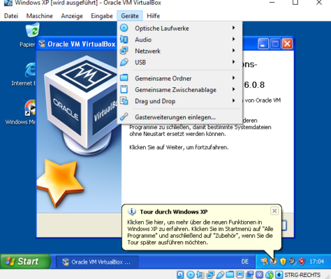 Installation der Gasterweiterungen in VirtualBox für Windows XP