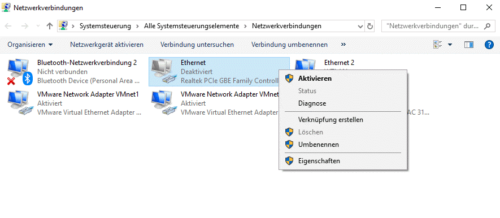 Der Netzwerkadapter ist eventuell deaktiviert