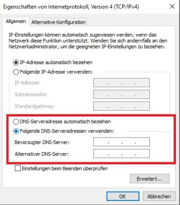 DNS-Server ändern IPv4
