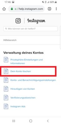 Instagram Dein Konto löschen