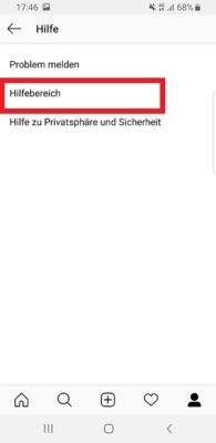 Instagram-App Hilfebereich