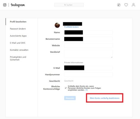 Instagram-Profil temporär deaktivieren