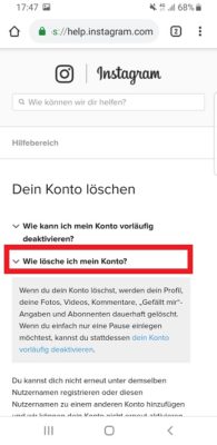 Anleitung zum Konto löschen.