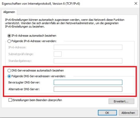 IPv6 DNS-Server ändern