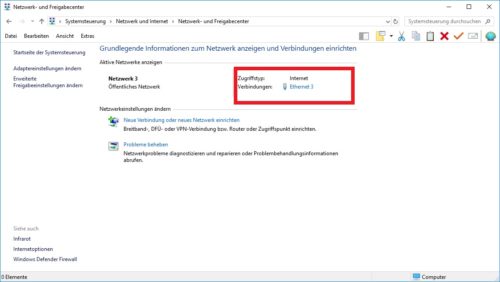 Netzwerk- und Freigabecenter in Windows 10