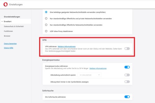 VPN im Opera aktivieren.
