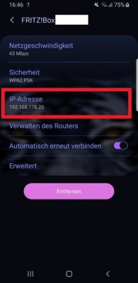 Anzeige der aktuelle IP in den WLAN-Einstellungen