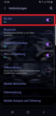 Verbindungen auf einem Samsung Galaxy S9