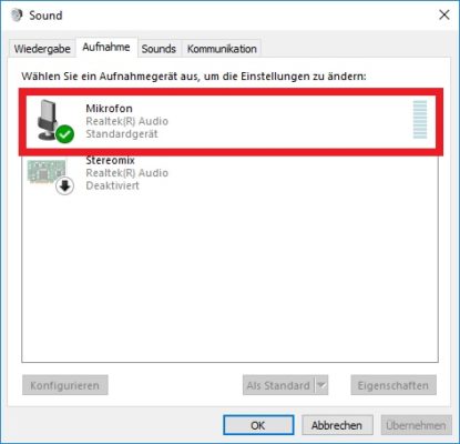 Mikrofon als Standardgerät einstellen