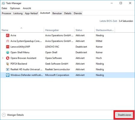 Dienste im Task Manager deaktivieren.
