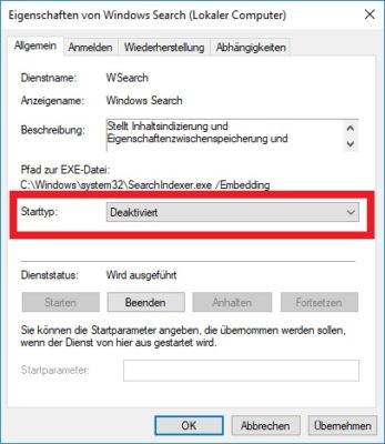 Windows Search abschalten