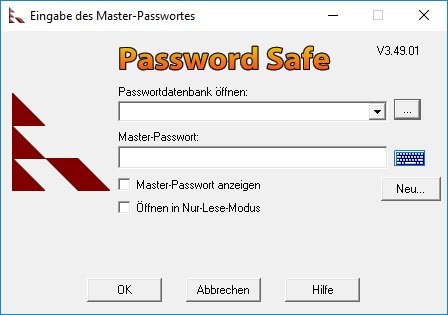 Password Safe Masterkennwort eingeben