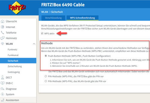 Sie müssen WPS in der FRITZ!Box aktivieren, um FRITZ!Box Mesh einrichten zu können