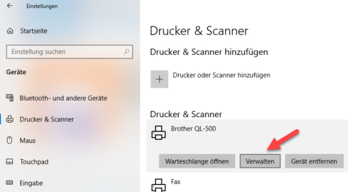 Drucker in Windows 10 verwalten